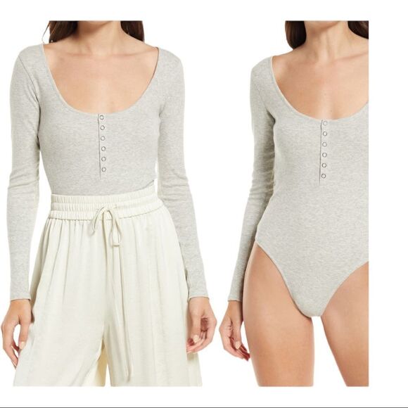 NWT OPEN EDIT @ Nordstrom Henley Organic Cotton Blend Bodysuit L - Picture 1 of 7